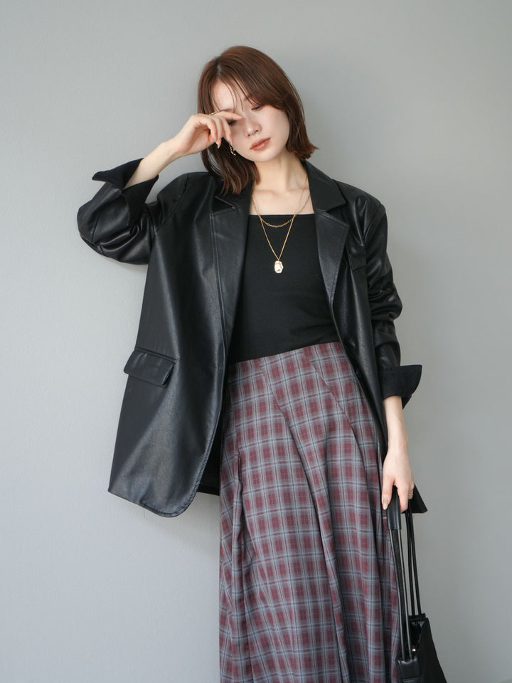 [予約]フェイクレザーテーラードジャケット/ブラック