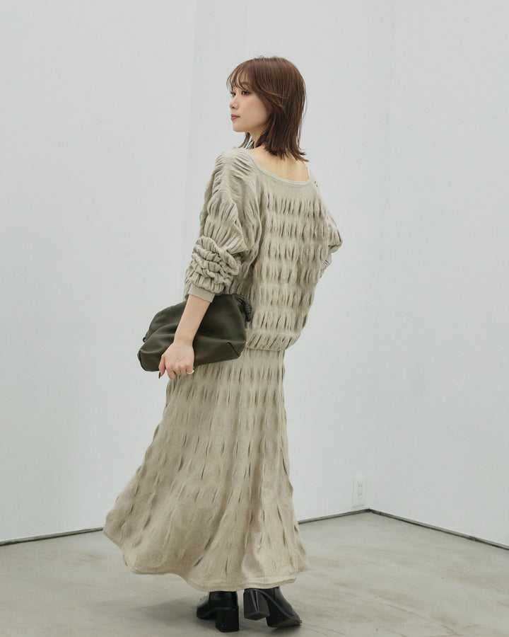 【Allure】[SET]シャーリングニットカーディガン&ニットスカートSET UP