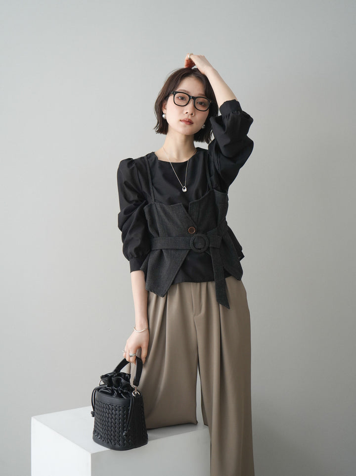 [SET]異素材ビスチェドッキングブラウス+異素材ビスチェドッキングブラウス(2set)