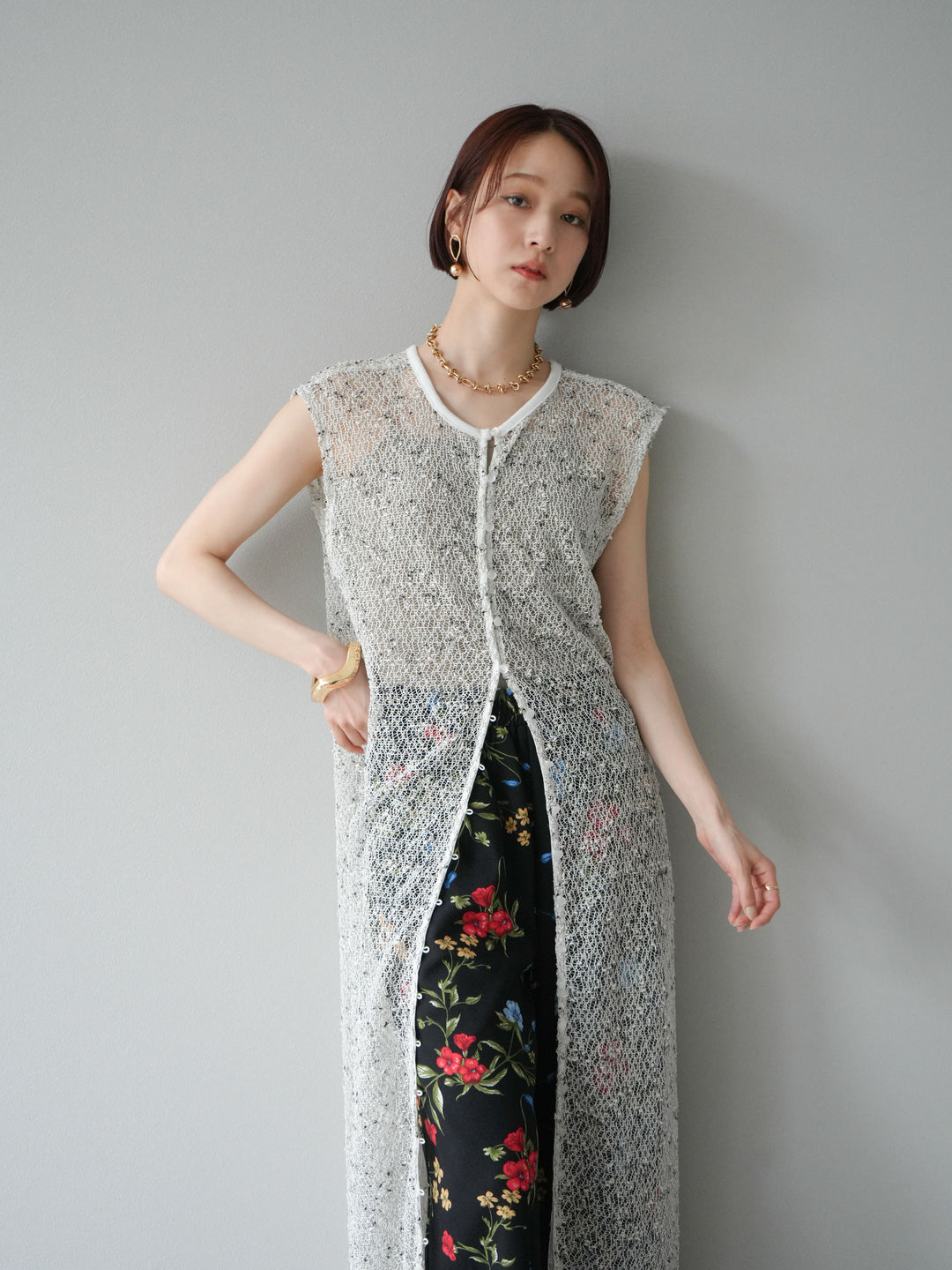 [預訂] 2WAY 棉絨網眼連身裙/米白色