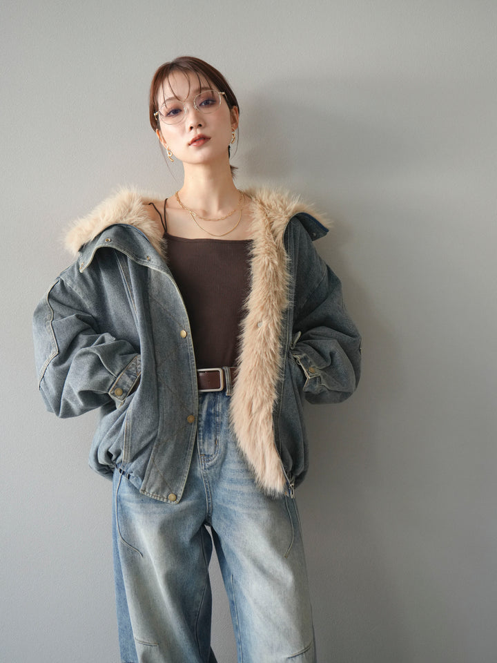 [SET]デニムxファーブルゾン+選べるアクセセット(2set)