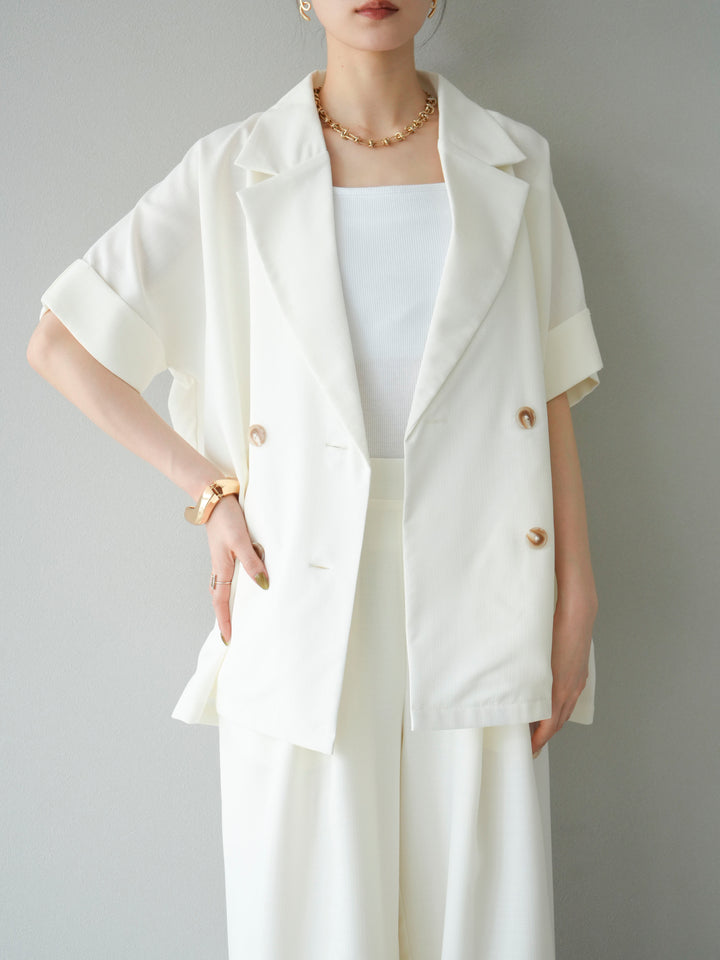 [予約]リネンライクハーフテーラードジャケット/アイボリー