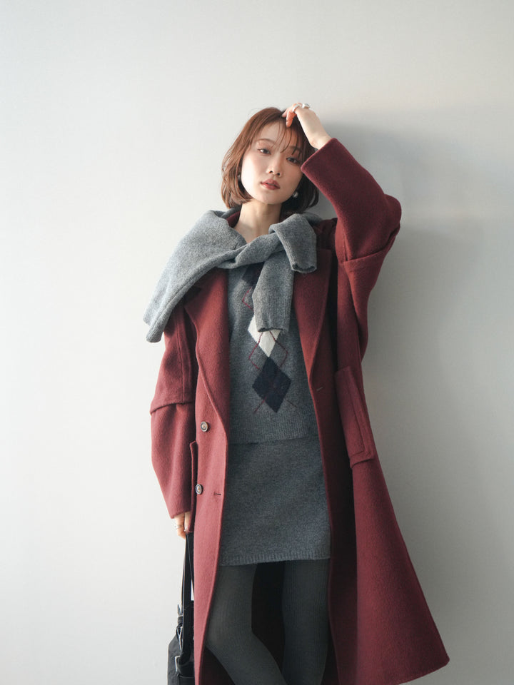 [20%オフ]カシミヤ100%ダブルブレストロングコート/red