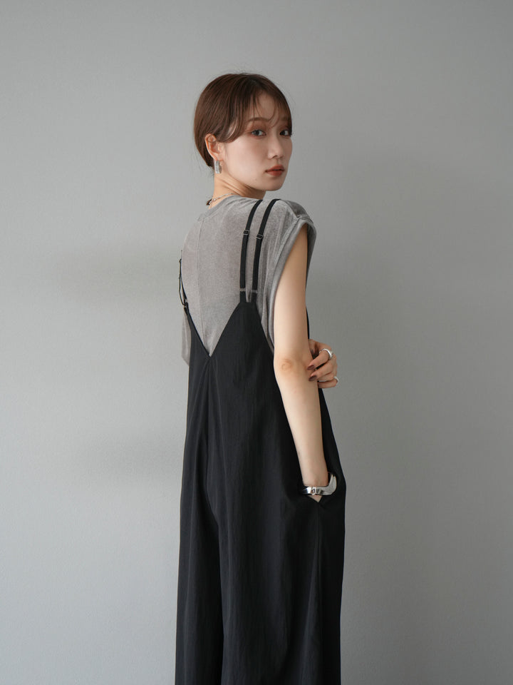 [予約]シアーフロッキーベロアルーズノースリーブTシャツ/チャコール