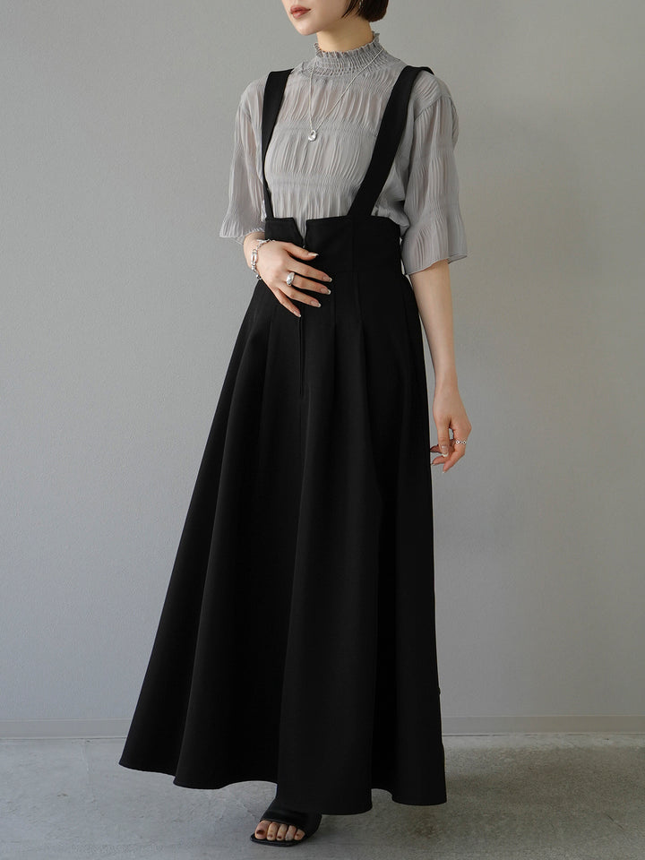 [SET] Shirring chiffon half sleeve blouse + 2WAY flare jumper skirt (2set)