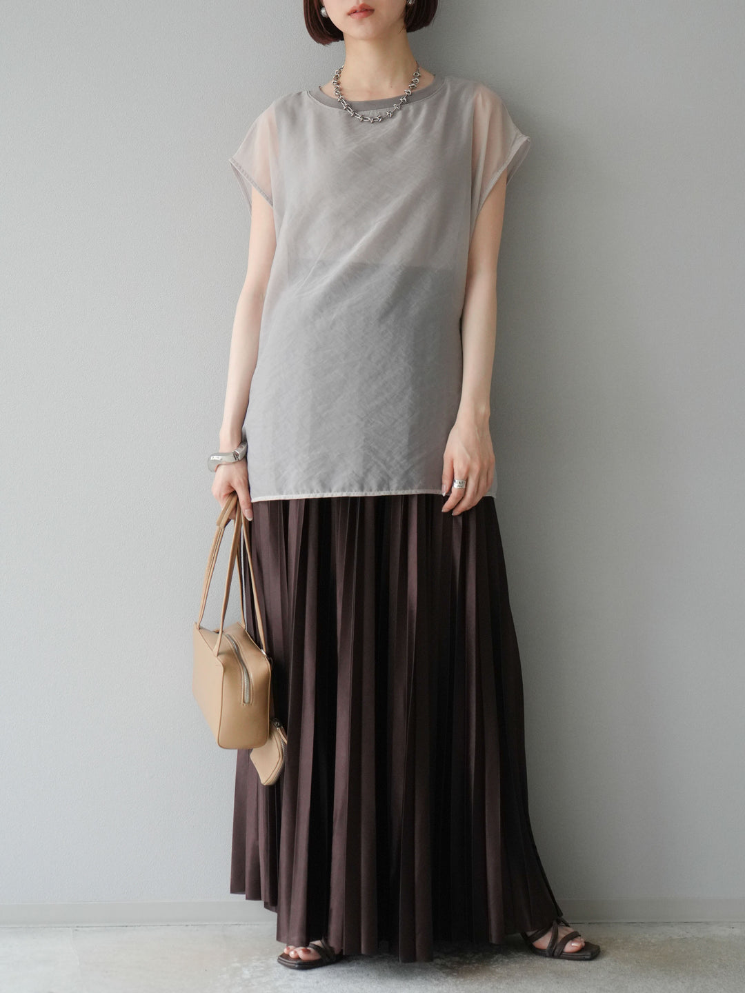 [予約]シアーレイヤードトップス/アイスグレージュ