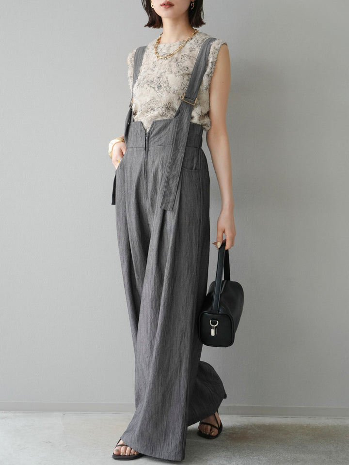 [予約]ストリングデザインハイウエストサロペット/チャコール