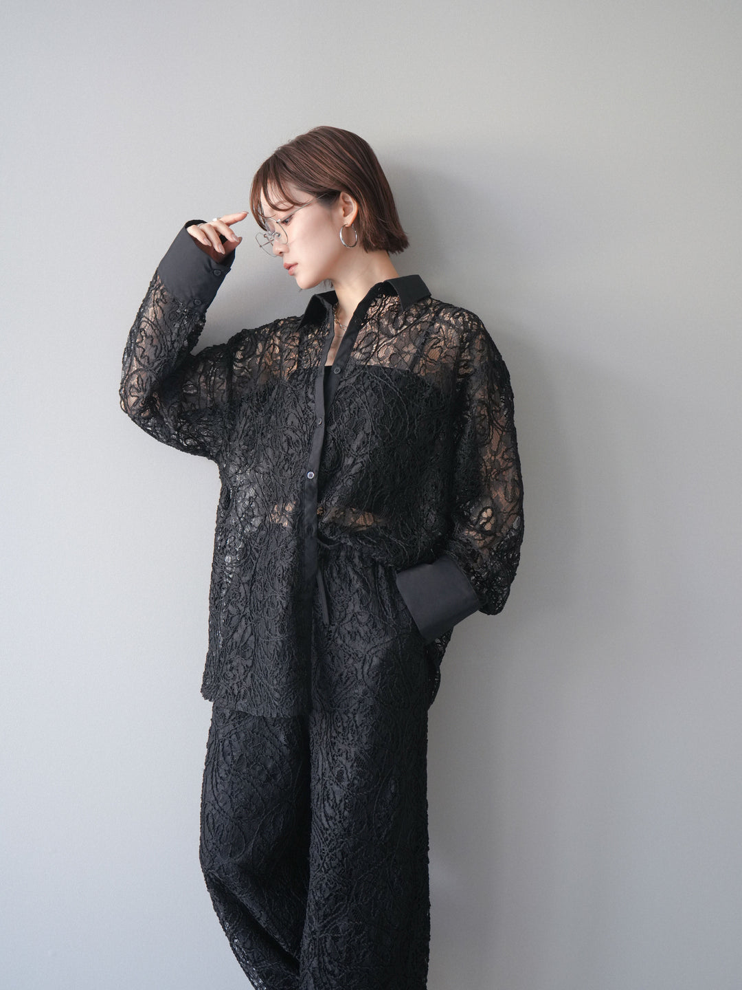 [SET]シアーコードレースオーバーシャツ+シアーコードレースイージーパンツ(2set)