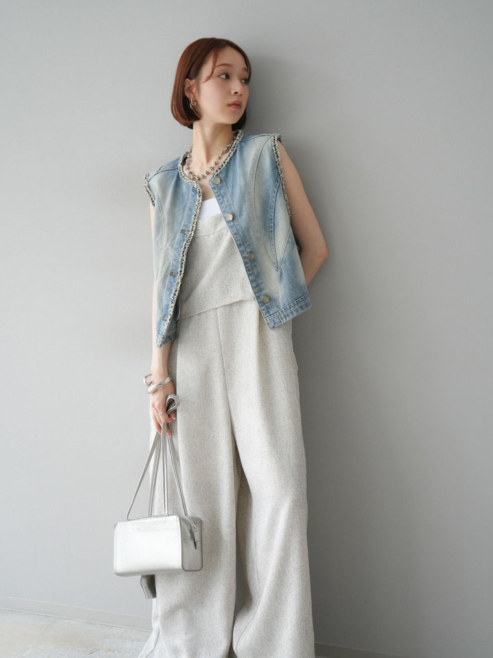 [予約]サマーツイードケープサロペット/アイボリー