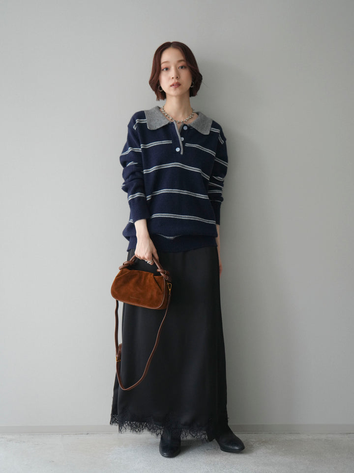 [予約]バイカラーボーダーポロニットプルオーバー/navy