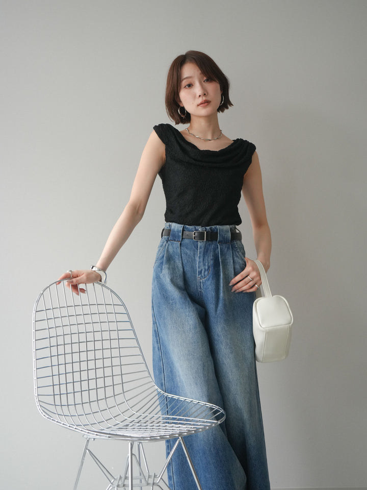 [予約]レースドレープネックアシメトップス/black