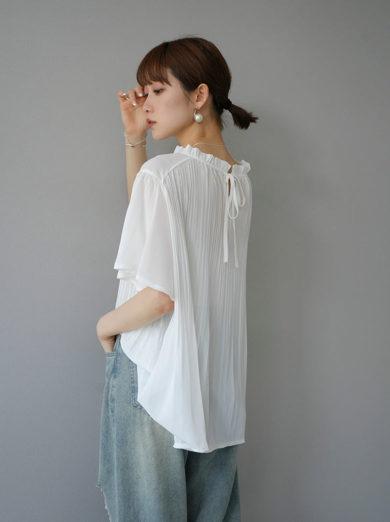 予約]シフォンプリーツブラウス/ホワイト – Lumier 