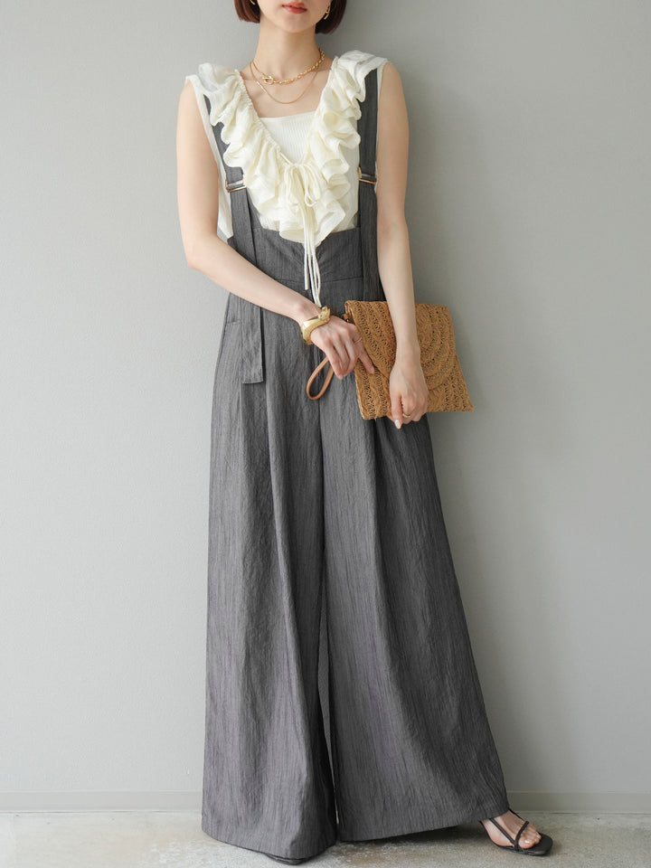 [予約]ワッシャーラッフルノースリーブブラウス/アイボリー