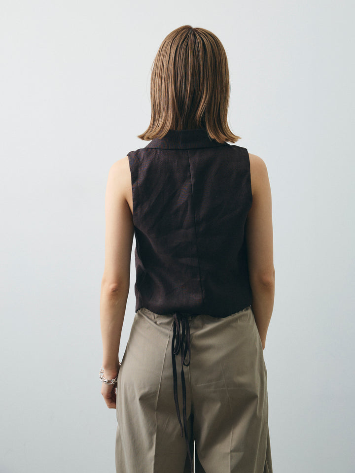 [予約]リネンライクテーラードジレ/ブラウン