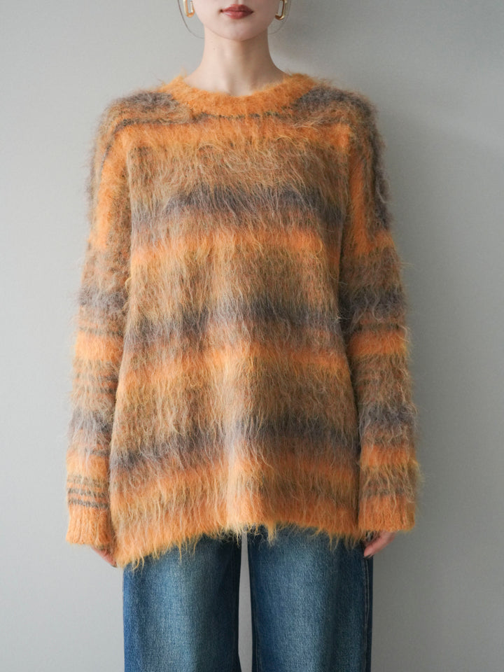 [予約]ストール付シャギーマルチボーダーニットプルオーバー/yellow