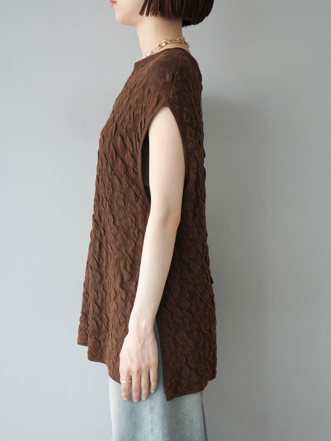 【預購】Pokopoko 無袖針織套頭衫/棕色