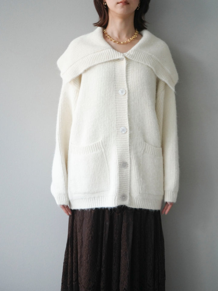 [予約]襟付きボタンオーバーニットカーディガン/ivory