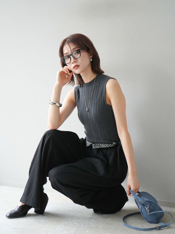 [予約]スリーブレスランダムリブニットトップス/グレー