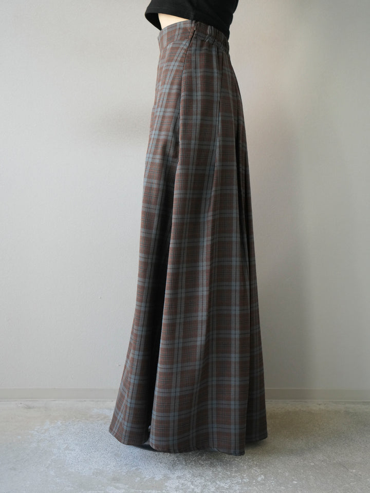 [予約]チェック柄タックフレアスカート/ブラウン