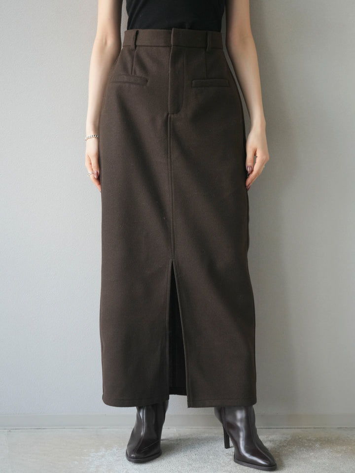 [予約]ウールタッチフロントスリットタイトスカート/brown