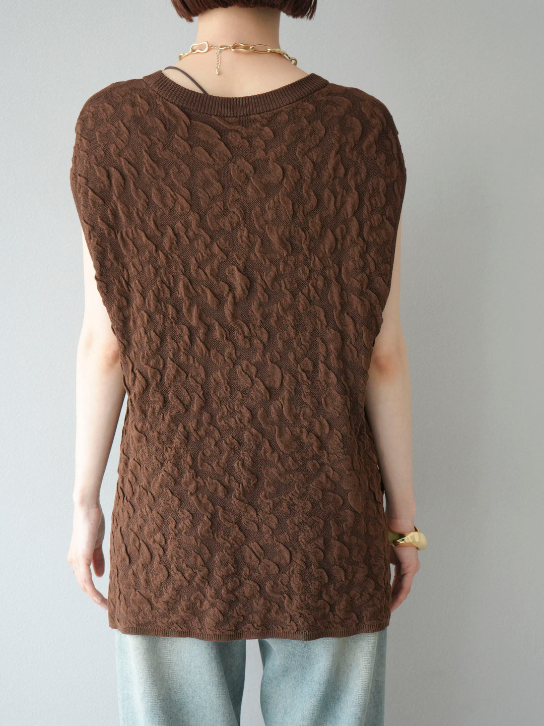 【預購】Pokopoko 無袖針織套頭衫/棕色