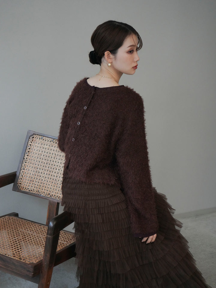 [予約]バイカラー2WAYシャギーニットカーディガン/brown