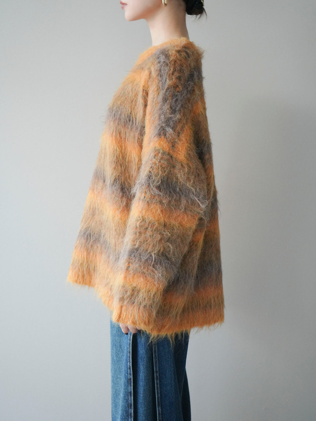 [予約]ストール付シャギーマルチボーダーニットプルオーバー/yellow