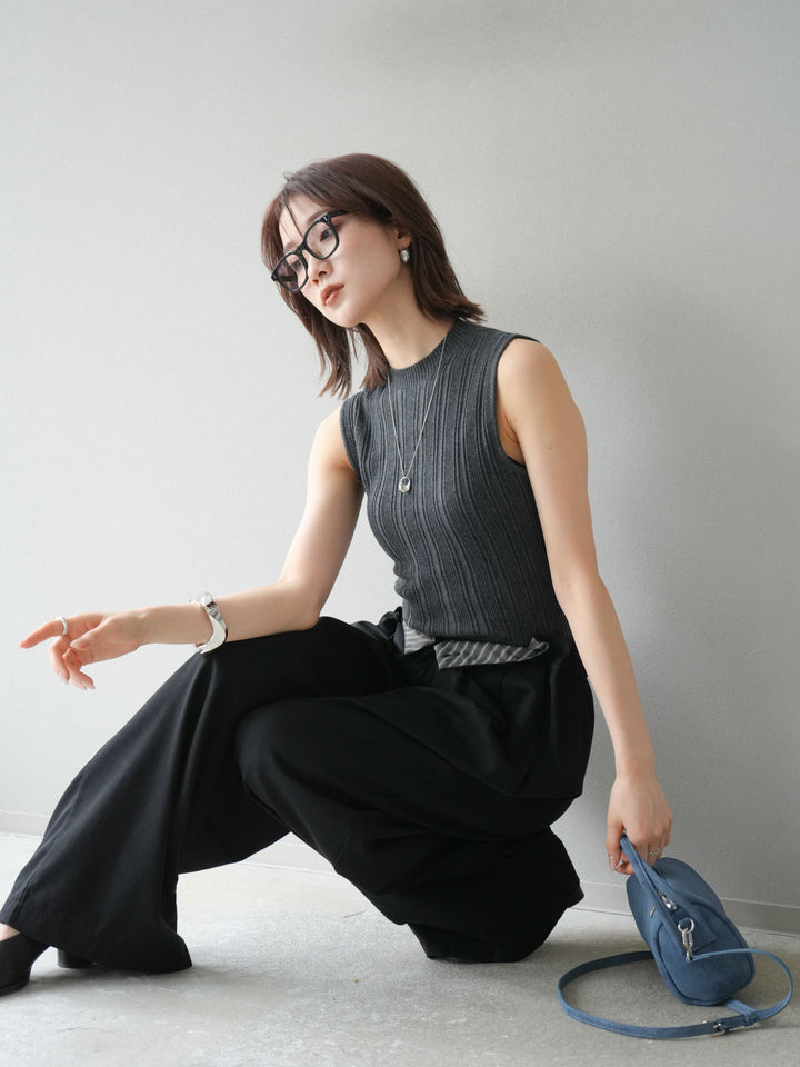 [予約]スリーブレスランダムリブニットトップス/グレー