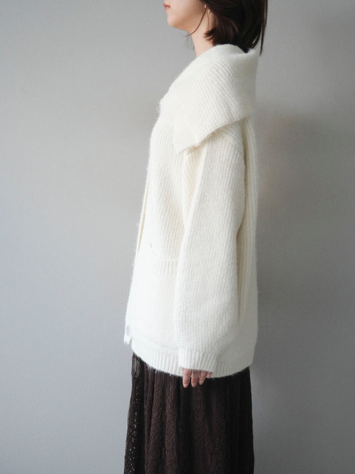 [予約]襟付きボタンオーバーニットカーディガン/ivory