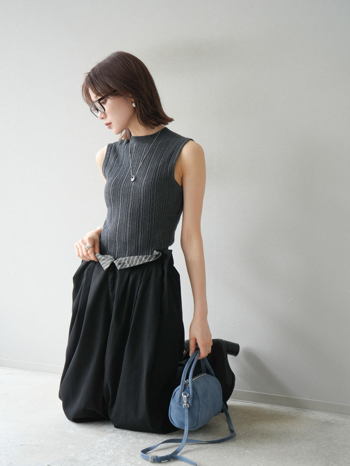 [予約]スリーブレスランダムリブニットトップス/グレー