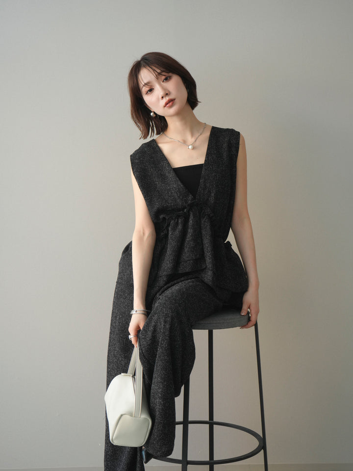 [SET]3WAYミックスツイードギャザーオールインワン+選べるアクセセット(2set)