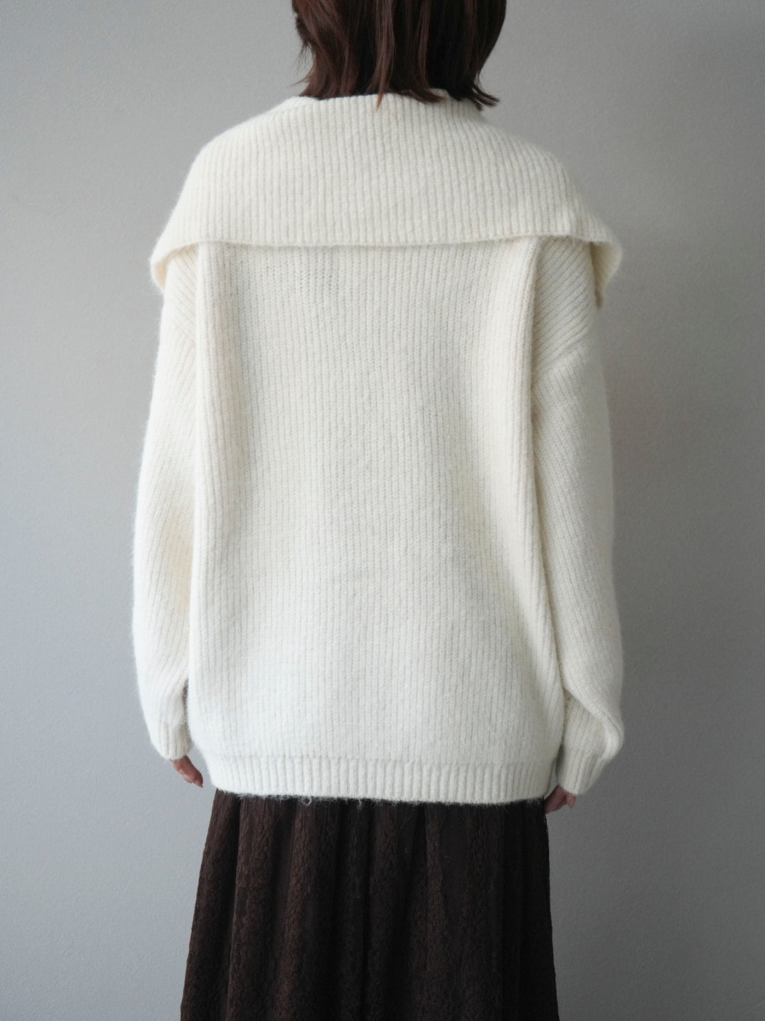 [予約]襟付きボタンオーバーニットカーディガン/ivory