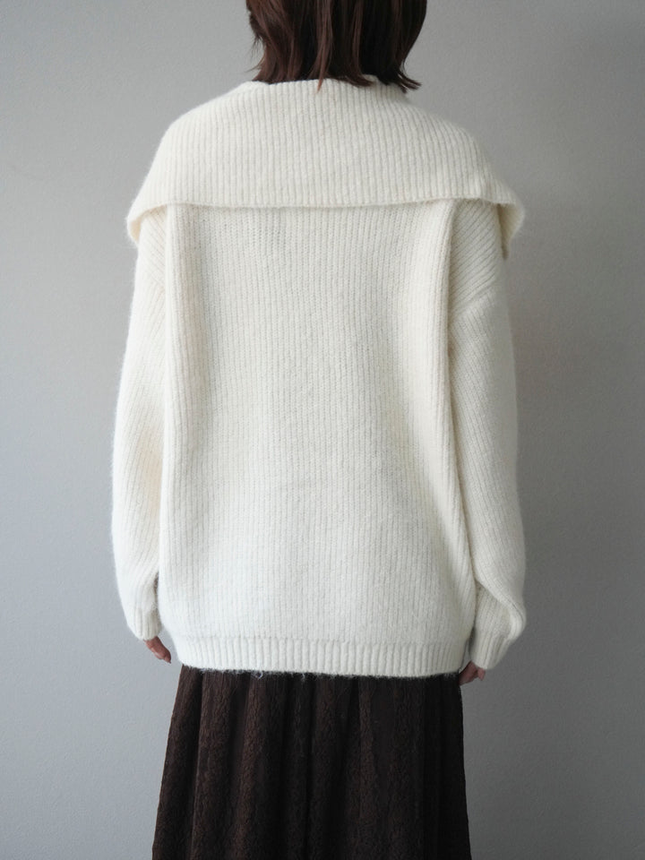 [予約]襟付きボタンオーバーニットカーディガン/ivory