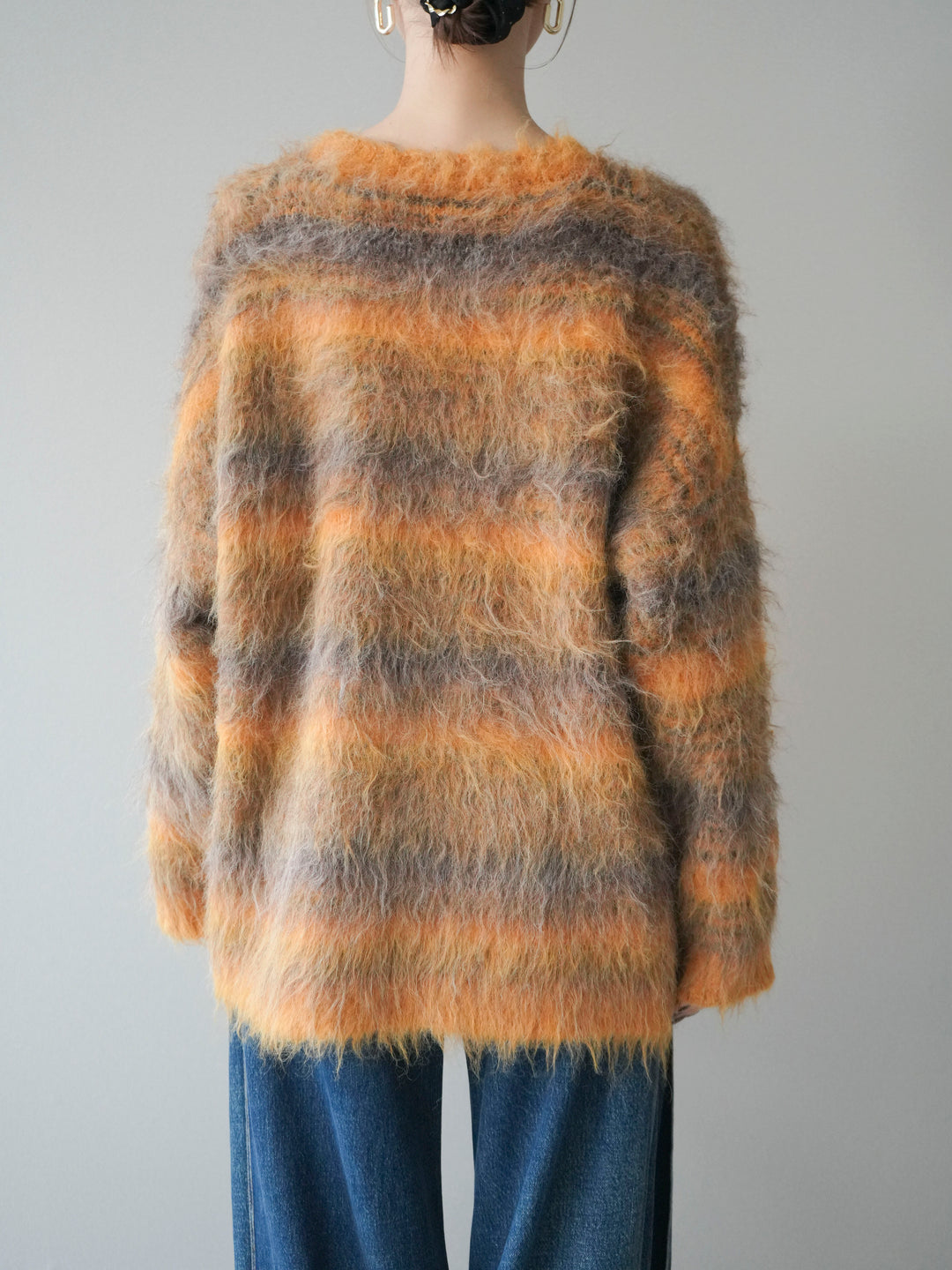 [予約]ストール付シャギーマルチボーダーニットプルオーバー/yellow