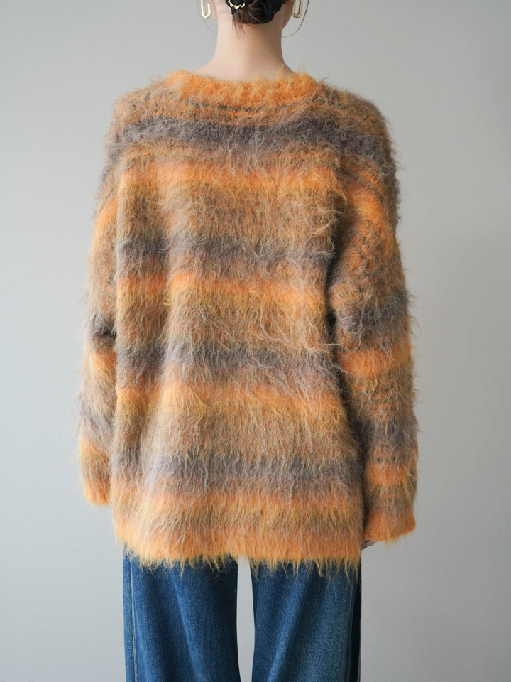 [予約]ストール付シャギーマルチボーダーニットプルオーバー/yellow