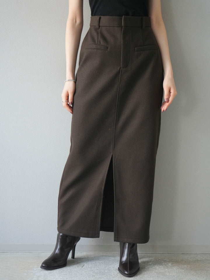 [予約]ウールタッチフロントスリットタイトスカート/brown