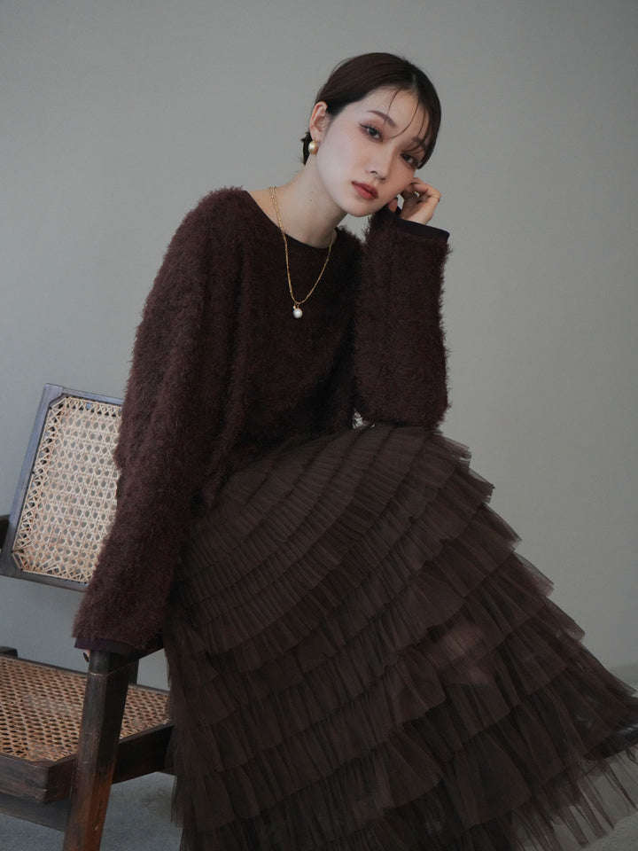 [予約]バイカラー2WAYシャギーニットカーディガン/brown