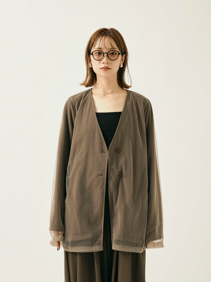 [予約]チュールレイヤードVジャケット/ブラウン