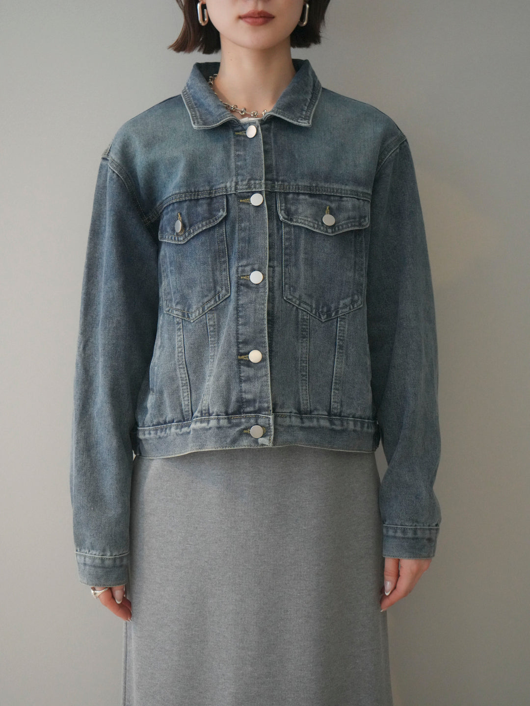 [予約]配色ステッチデニムジャケット/lightblue