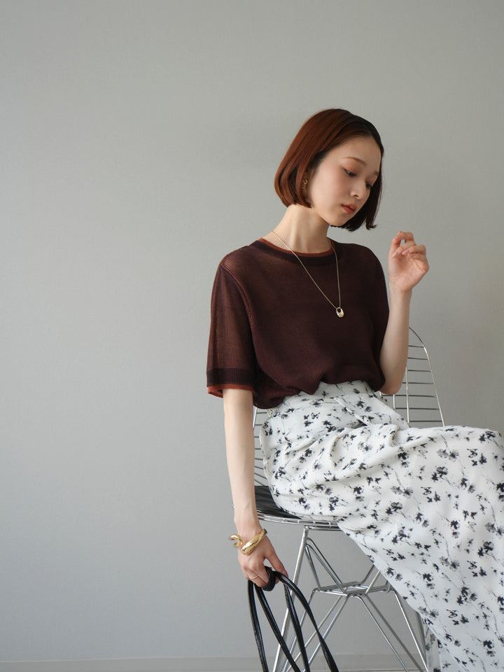 [SET]リネンタッチ配色二重臼ハーフニットトップス+選べるアソート柄スカートセット(2set)