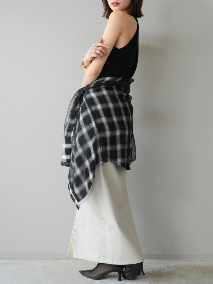 [予約]フェイクレザーフロントスリットスカート/エクリュ