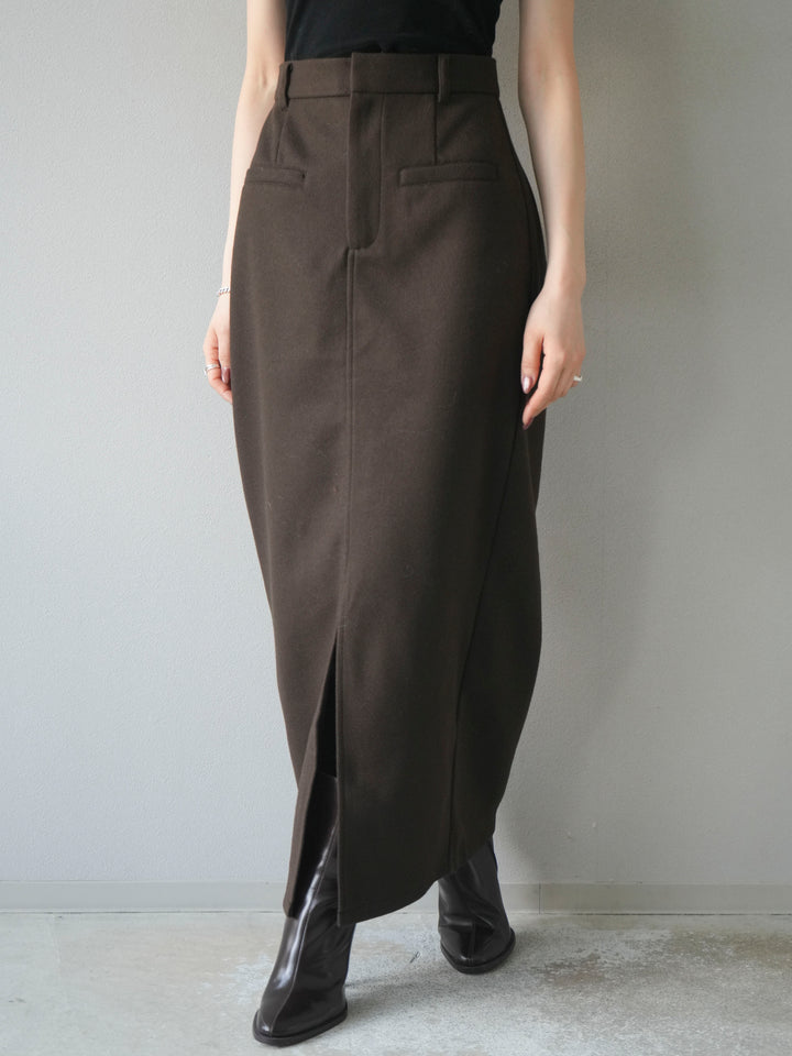 [予約]ウールタッチフロントスリットタイトスカート/brown