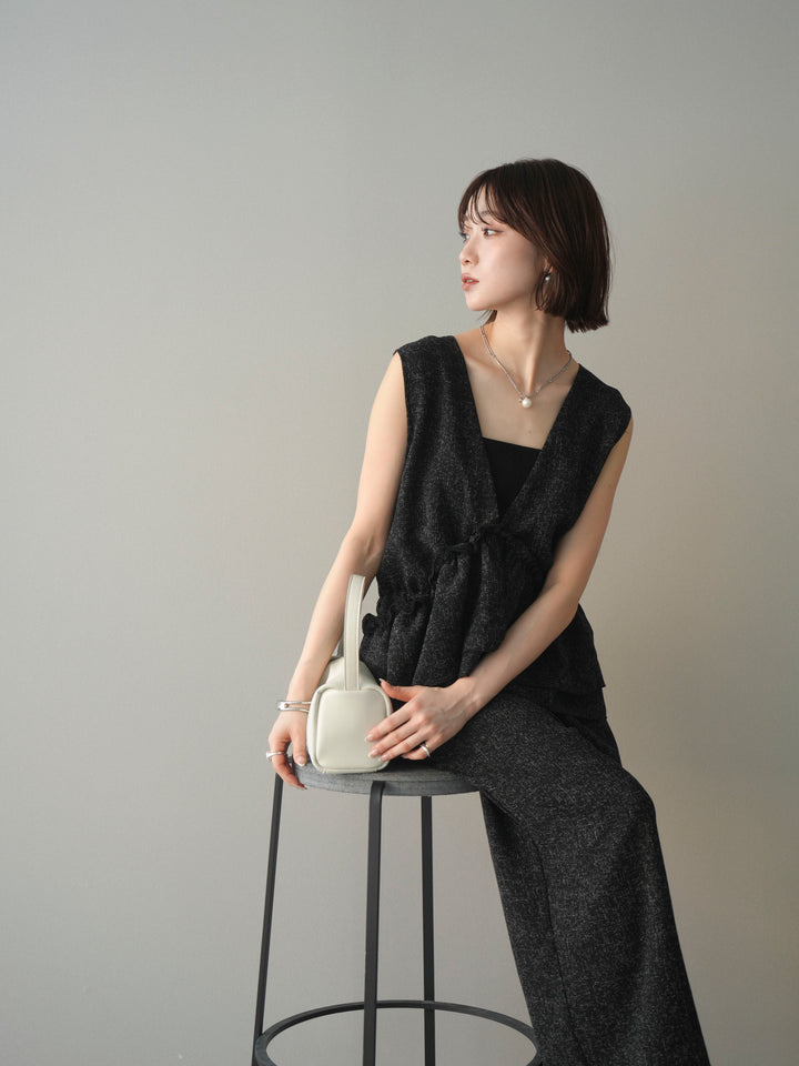 [SET]3WAYミックスツイードギャザーオールインワン+選べるアクセセット(2set)