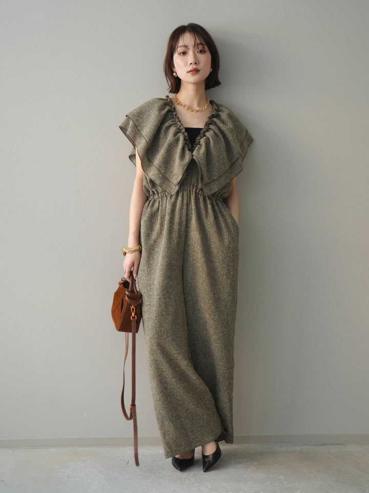 [SET]3WAYミックスツイードギャザーオールインワン+選べるアクセセット(2set)