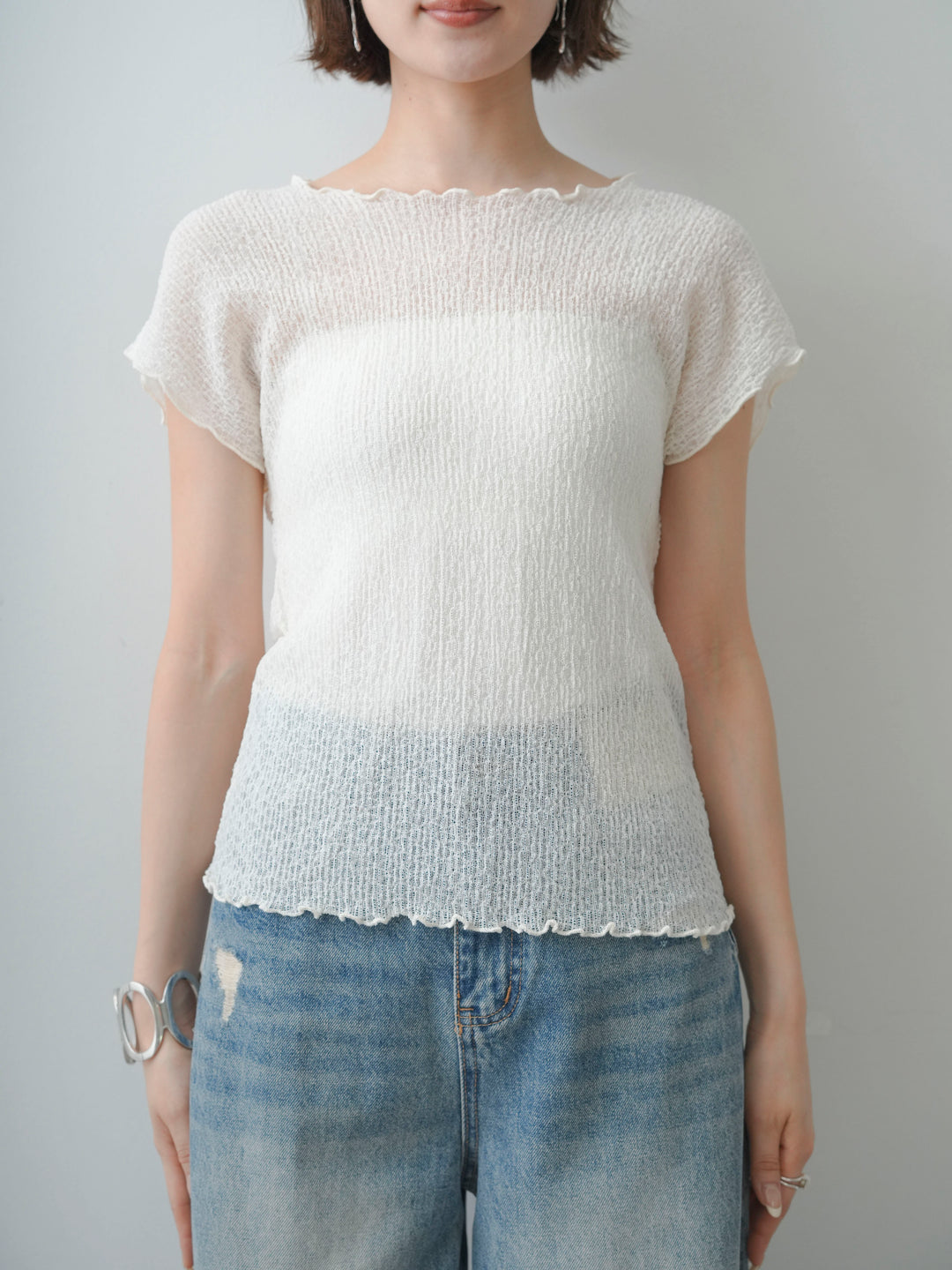 [予約]シャーリングシアーバックオープンフレンチトップス/ivory