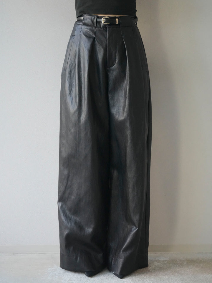 [予約]レザーワイドパンツ/black