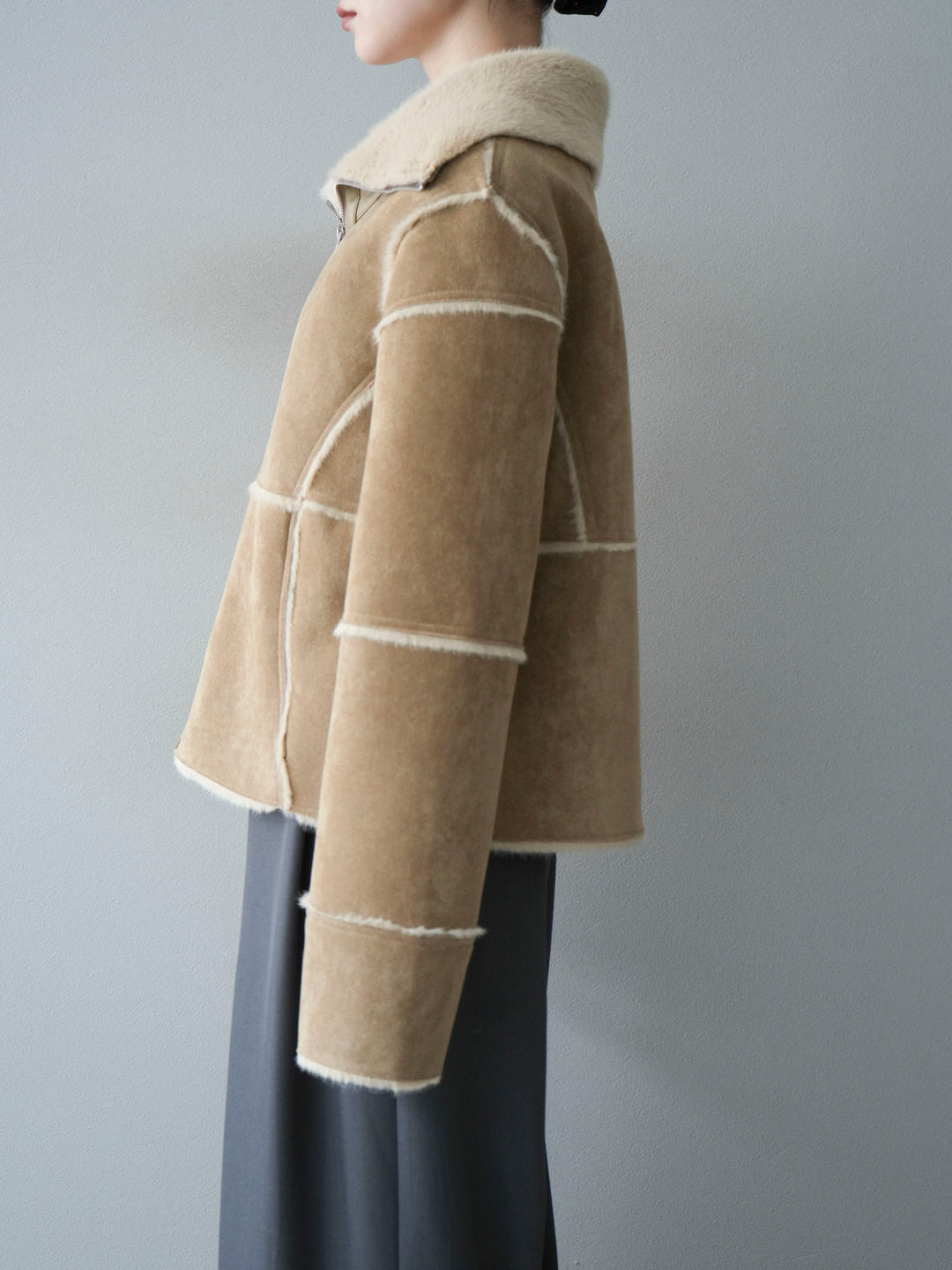 [予約]スタンドカラームートンZIPジャケット/beige