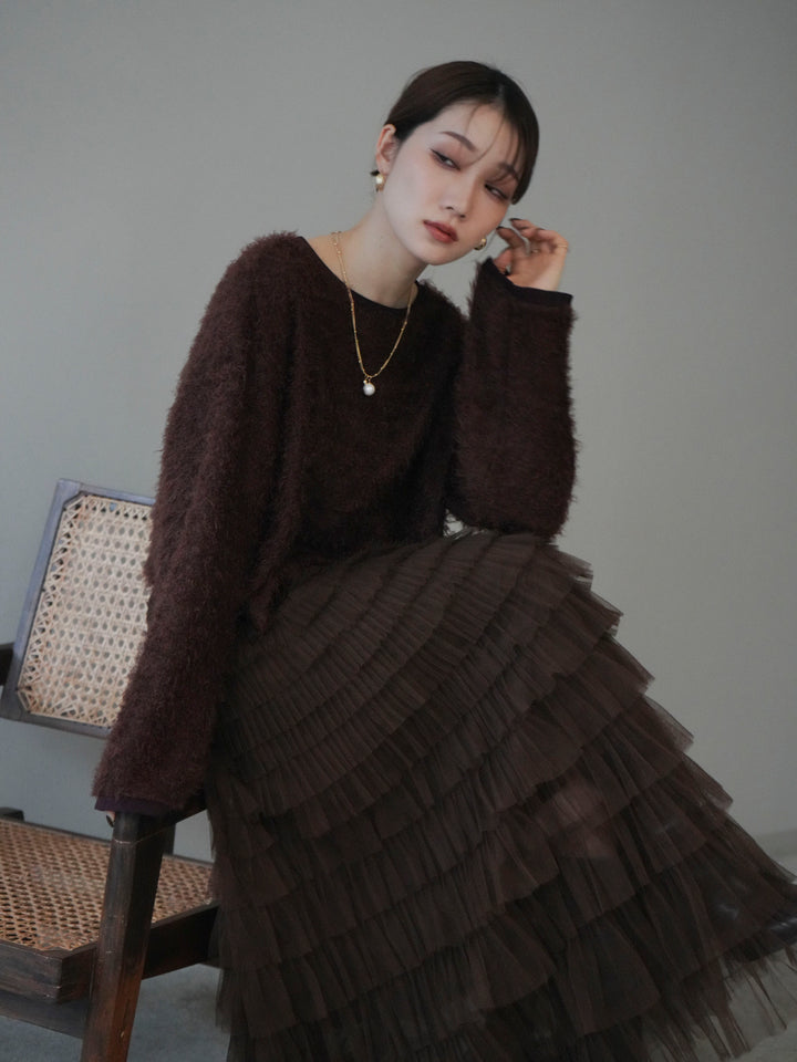 [予約]バイカラー2WAYシャギーニットカーディガン/brown