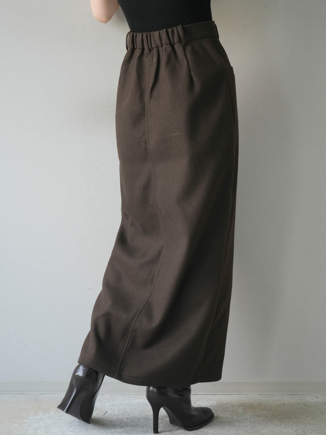 [予約]ウールタッチフロントスリットタイトスカート/brown