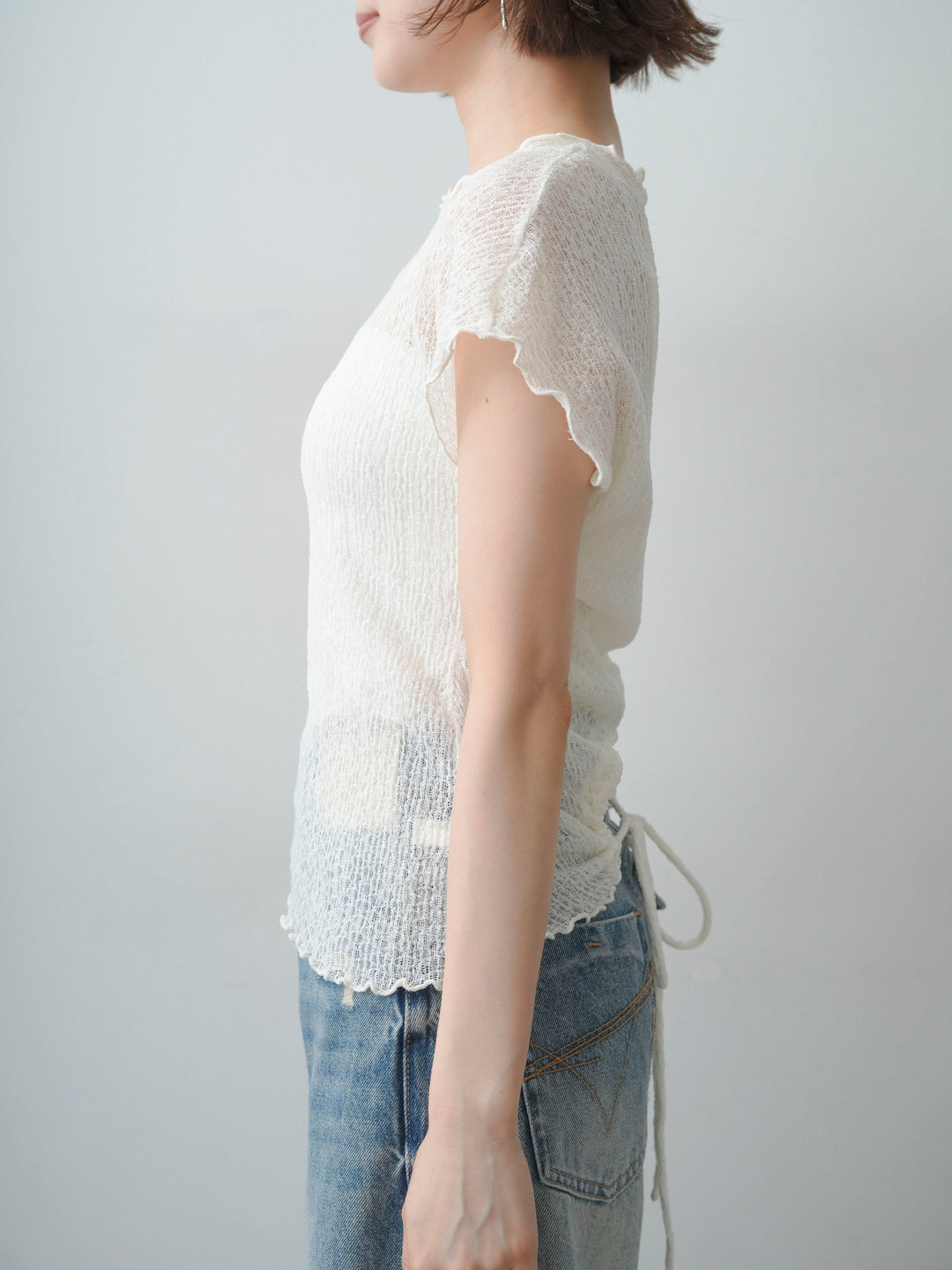[予約]シャーリングシアーバックオープンフレンチトップス/ivory